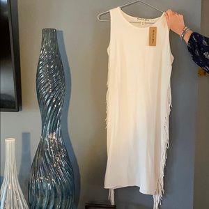 Michael Stars White Cotton Fringe Tank Dress